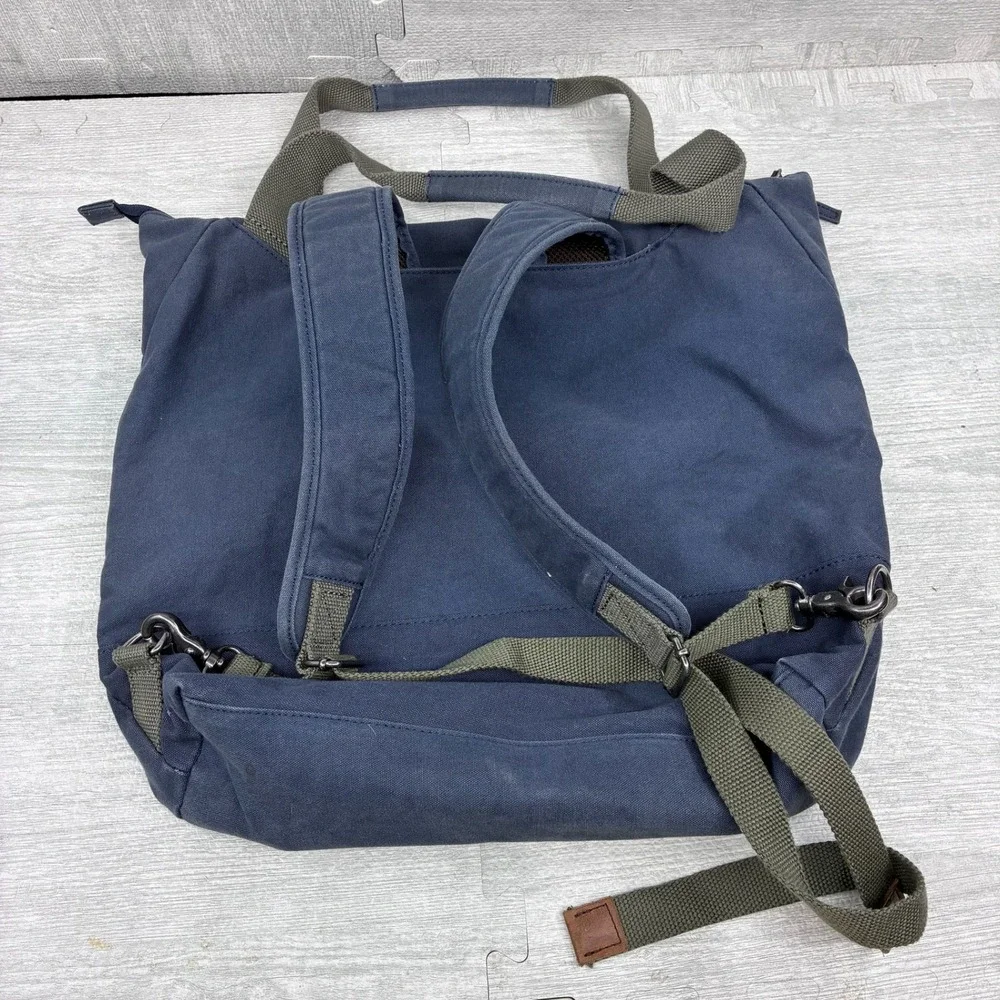 L.L. Bean Convertible Backpack Tote Bag Navy Blue Cotton Canvas Plaid 302477